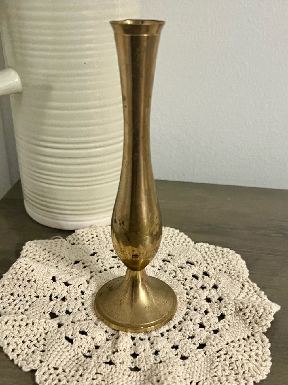 Vintage Brass Bud Vase - Tall Tapered Design. Made in India.